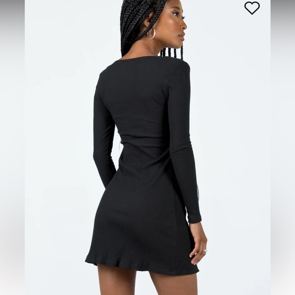 NWOT Princess Polly Ribbed Black NORMANDY LONG SLEEVE MINI DRESS BLACK Size 10 - Picture 5 of 12
